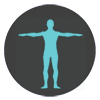 Blue man vector with arms extended with a grey background