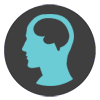 blue human head with a grey brain vector with a grey background 