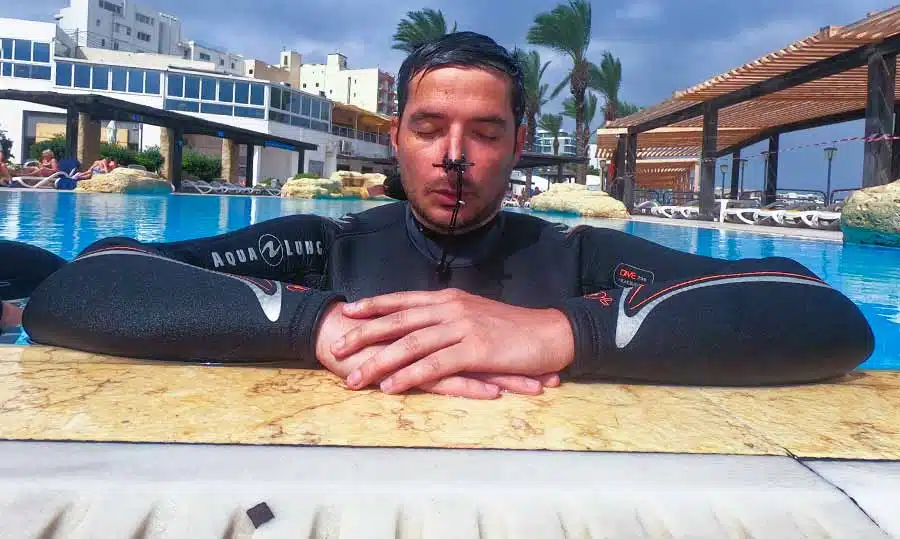 Freediver preparing his next static session in pure relaxation in Gozo