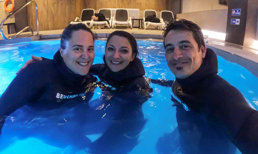 freedivers in the pool after finishing a static apnea course in Malta